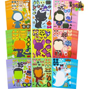 JOYIN 36 PCS Halloween Craft Stickers for Kids Party Favor, Make a Face Stickers with Designs Witch Vampire, DIY Craft Supplies for Halloween Party Game Classroom Activities Gift Goodies