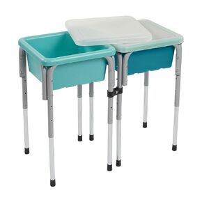 ECR4Kids 2-Station Sand and Water Adjustable Play Table, Sensory Bins, Blue/Red