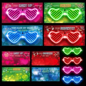 SpringFlower Valentines Day Cards, Valentines Greeting Card with Light Up Glasses,Classroom Valentines Exchange Gifts Valentines Party Favors School Classroom Valentine's Prizes