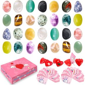 Gem Gifts for Kids, 28 Set Valentines Day Cards for Kids School, Kids Exchange Gift Classroom Party Favors, Natural Gemstone Crystals Rocks Bulk Prizes Party Gift for Boys Girls