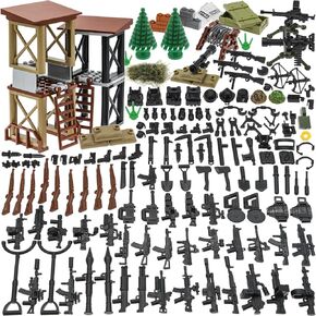 215pcs Weapons-Machine-Guns-Rifles Compatible with Major Brands,Guns-Minifigures-add-ons-Militarybase-Toy-Soldiers-Sentry Post, WW2-Modern-SWAT-Battle-Ammo-sandbag- Army Accessories