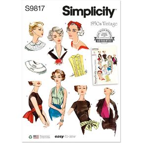 Simplicity Misses' 1950's Vintage Neckwear, Headband, Dickey and Sash-Belt Sewing Pattern Kit, Design Code S9817, One Size, Multicolor