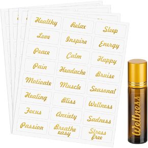 TESWEY 192Pcs Essential Oil Labels Stickers, Roller Bottle Labels for Essential Oils,Waterproof Self Adhesive Labels for Roller Bottles（24 Names, Small Size