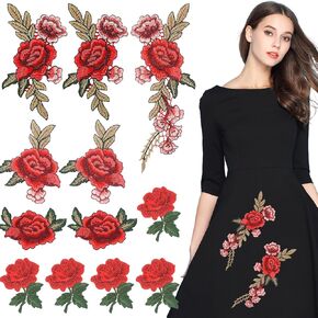 15PCS Floral Patches Embroidery Appliques for Clothes, Rose Iron-On Patches Embroidery Appliques Embellishments for Rose Decorative Patch & Red-Rose-Patch Flower Patches Sewing Patches Floral