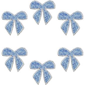 PATIKIL Bow Rhinestone Patches, 6 Pcs Bow Shape Sew/Iron on Applique Patches Rhinestone Applique Glitter Crystal Patches for Shoes Clothes Pants Bags Hats Shirts DIY Crafts, Blue