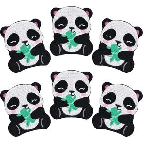 6pcs Panda Iron on Sew Embroidery Patches, Embroidered Fabric Iron on Logo Patches Hand Sewn Appliques for Vest Hat Jeans Backpack Jacket Shirt Sewing Decoration