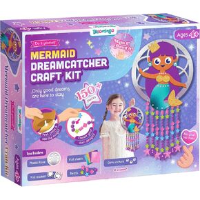 Bloomingo Art & Craft Kit-Mermaid Dreamcatcher: Diy Dream Counter Kit for Kids ؛ قم بإنشاء صياد الحلم الذي يحمل عنوان حورية البحر مع ملصقات رقائق ممتعة ؛ هدية عيد ميلاد للأولاد والبنات متعدد الألوان