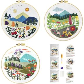 51buyoutgo 3 Pack Flower Grass Embroidery Starter Kit, Beginning Easy Funny at Home Hand Embroidery Patterns Kits Set for Beginners Adults, Stamped Counted Cross Stitch Crossstitch, DIY Needlepoint