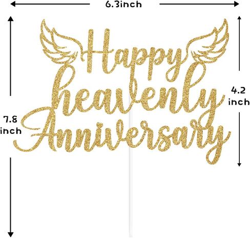 Gold Glitter Happy Heavenly Anniversary Cake Topper, Heavensent Anniversary Cake Décor, Funny Heavenly Angel Wing Wedding Anniversary Party Decorations Supplies in Saudi Arabia