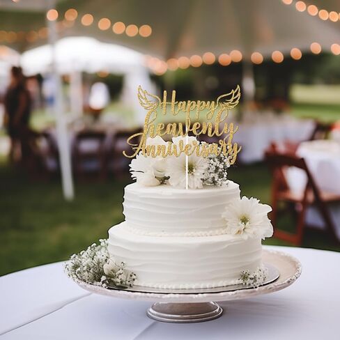 Gold Glitter Happy Heavenly Anniversary Cake Topper, Heavensent Anniversary Cake Décor, Funny Heavenly Angel Wing Wedding Anniversary Party Decorations Supplies in Saudi Arabia