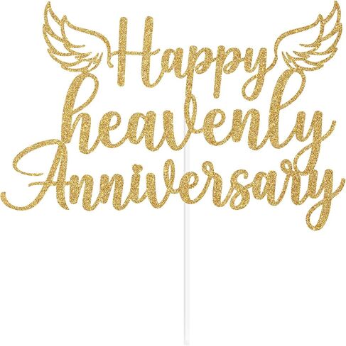 Gold Glitter Happy Heavenly Anniversary Cake Topper, Heavensent Anniversary Cake Décor, Funny Heavenly Angel Wing Wedding Anniversary Party Decorations Supplies in Saudi Arabia