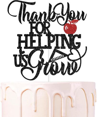 Black Glitter Thank You for Helping us Grow Cake Topper, Congrats Teacher/Thank You Teacher, 2025 Teacher Appreciate Graduation Party Decorations Gift in Kuwait
