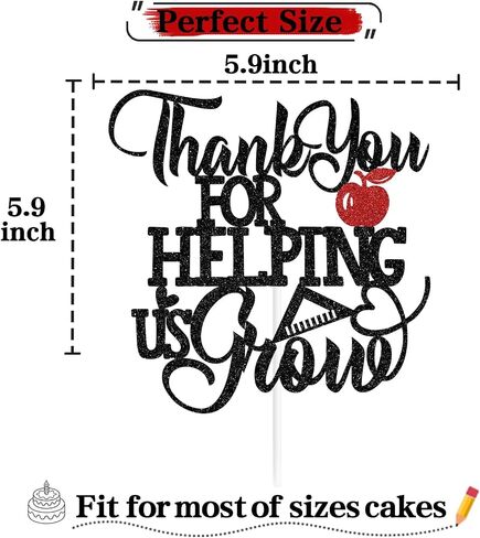 Black Glitter Thank You for Helping us Grow Cake Topper, Congrats Teacher/Thank You Teacher, 2025 Teacher Appreciate Graduation Party Decorations Gift in Kuwait