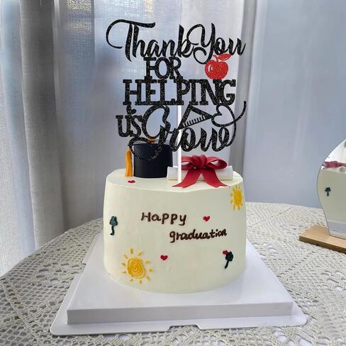 Black Glitter Thank You for Helping us Grow Cake Topper, Congrats Teacher/Thank You Teacher, 2025 Teacher Appreciate Graduation Party Decorations Gift in Kuwait