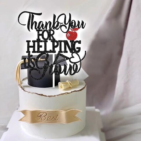 Black Glitter Thank You for Helping us Grow Cake Topper, Congrats Teacher/Thank You Teacher, 2025 Teacher Appreciate Graduation Party Decorations Gift in Kuwait