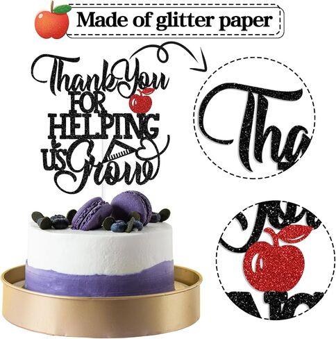 Black Glitter Thank You for Helping us Grow Cake Topper, Congrats Teacher/Thank You Teacher, 2025 Teacher Appreciate Graduation Party Decorations Gift in Kuwait