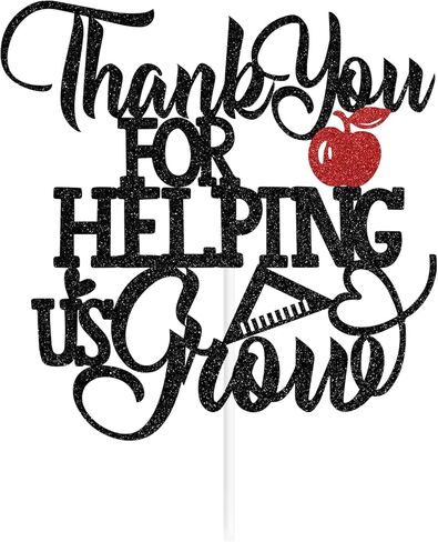Black Glitter Thank You for Helping us Grow Cake Topper, Congrats Teacher/Thank You Teacher, 2025 Teacher Appreciate Graduation Party Decorations Gift in Kuwait