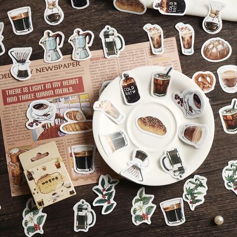 46 PCS Coffee tempered ملصقات لمجلة Scrapbooking Card Card Making Collage Envelope Letter Diary Planner Notebook Kindle Phone Case المحمولة الزخرفة ، 23 أنماط in Kuwait