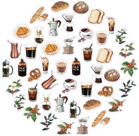 46 PCS Coffee tempered ملصقات لمجلة Scrapbooking Card Card Making Collage Envelope Letter Diary Planner Notebook Kindle Phone Case المحمولة الزخرفة ، 23 أنماط in Kuwait