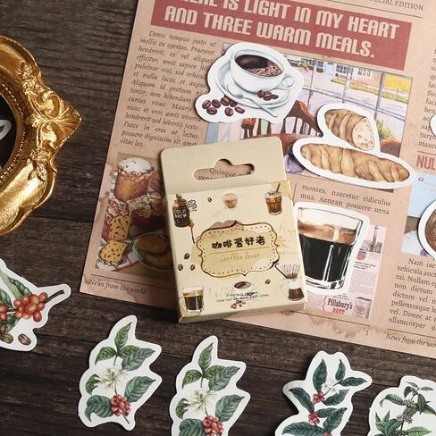 46 PCS Coffee tempered ملصقات لمجلة Scrapbooking Card Card Making Collage Envelope Letter Diary Planner Notebook Kindle Phone Case المحمولة الزخرفة ، 23 أنماط in Kuwait