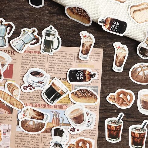46 PCS Coffee tempered ملصقات لمجلة Scrapbooking Card Card Making Collage Envelope Letter Diary Planner Notebook Kindle Phone Case المحمولة الزخرفة ، 23 أنماط in Kuwait