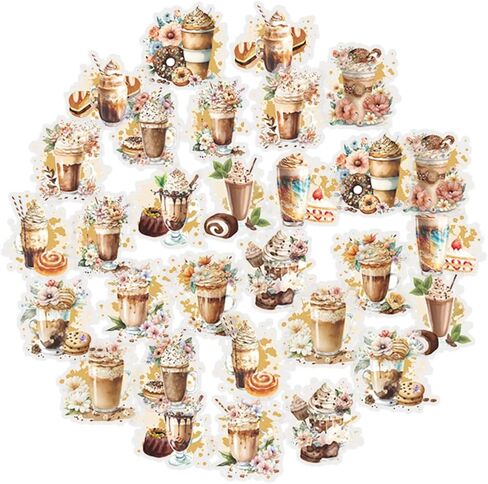 46 PCS Coffee tempered ملصقات لمجلة Scrapbooking Card Card Making Collage Envelope Letter Diary Planner Notebook Kindle Phone Case المحمولة الزخرفة ، 23 أنماط in Kuwait