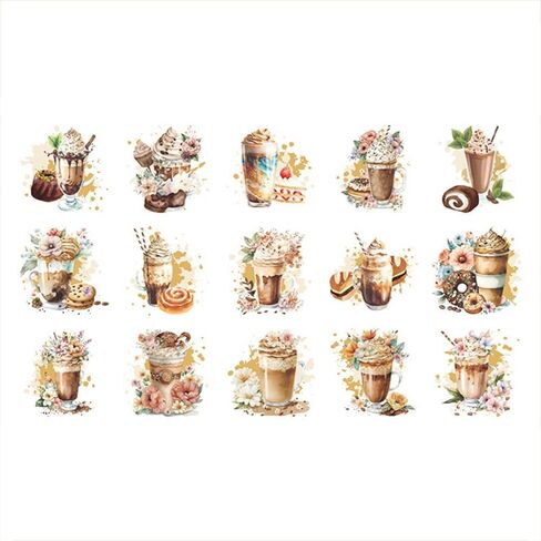 46 PCS Coffee tempered ملصقات لمجلة Scrapbooking Card Card Making Collage Envelope Letter Diary Planner Notebook Kindle Phone Case المحمولة الزخرفة ، 23 أنماط in Kuwait