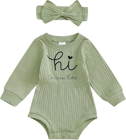 ZAXARRA Infant Baby Girl Fall Outfit Clothes Long Sleeve Knit Romper Jumpsuit with Headband Newborn Coming Home Clothing (Khaki, 0-3 Months) in Kuwait