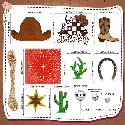 Cowgirl Birthday Cake Topper Cowgirl Hat Scarf Western Rodeo Theme Decoration for Birthday Baby Shower Western Theme Party Favors Supplies (Pink) in Kuwait