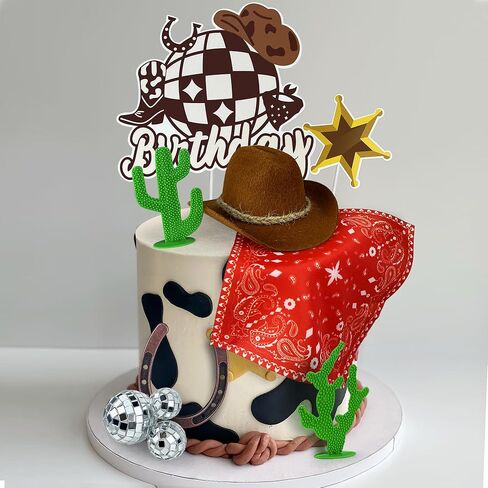 Cowgirl Birthday Cake Topper Cowgirl Hat Scarf Western Rodeo Theme Decoration for Birthday Baby Shower Western Theme Party Favors Supplies (Pink) in Kuwait