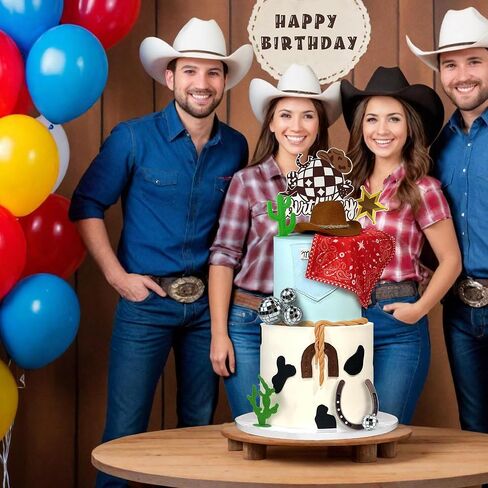 Cowgirl Birthday Cake Topper Cowgirl Hat Scarf Western Rodeo Theme Decoration for Birthday Baby Shower Western Theme Party Favors Supplies (Pink) in Kuwait