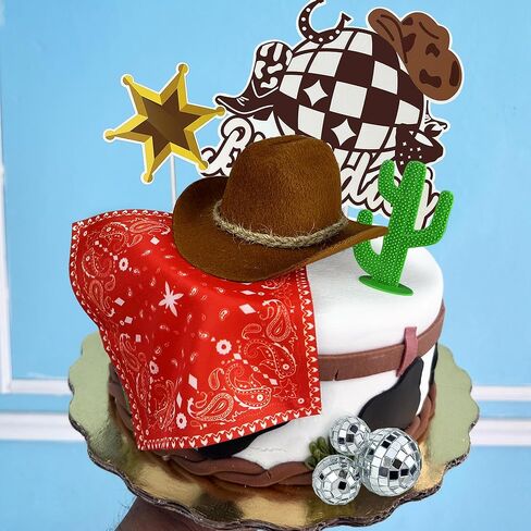 Cowgirl Birthday Cake Topper Cowgirl Hat Scarf Western Rodeo Theme Decoration for Birthday Baby Shower Western Theme Party Favors Supplies (Pink) in Kuwait