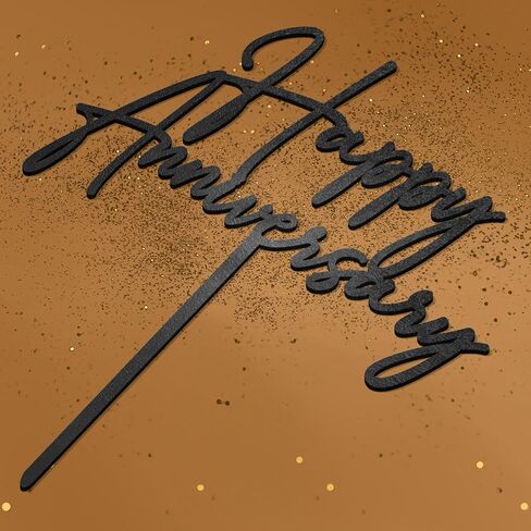 Happy Anniversary Cake Topper Metallic Black Wedding Anniversary Cake Decoration in Saudi Arabia