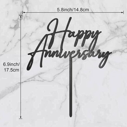 Happy Anniversary Cake Topper Metallic Black Wedding Anniversary Cake Decoration in Saudi Arabia