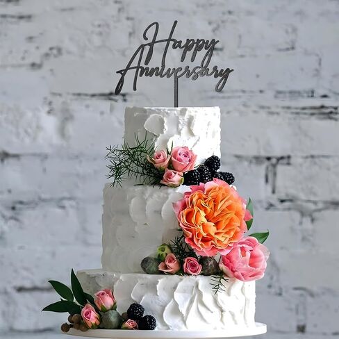 Happy Anniversary Cake Topper Metallic Black Wedding Anniversary Cake Decoration in Saudi Arabia