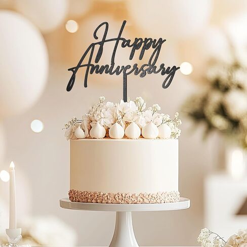 Happy Anniversary Cake Topper Metallic Black Wedding Anniversary Cake Decoration in Saudi Arabia