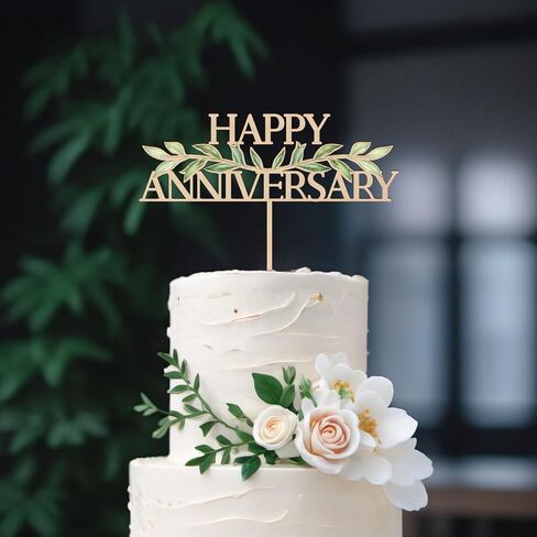 Happy Anniversary Cake Topper Metallic Black Wedding Anniversary Cake Decoration in Saudi Arabia