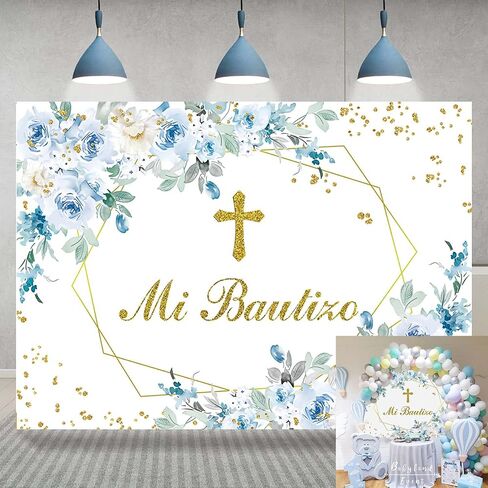 Mi Bautizo Backdrop Mexican Baptism Party Decorations 7x5FT God Bless First Holy Communion Background Blue Flower Boy Baptism Banner Baby Shower Decor Props in Saudi Arabia