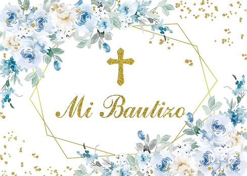 Mi Bautizo Backdrop Mexican Baptism Party Decorations 7x5FT God Bless First Holy Communion Background Blue Flower Boy Baptism Banner Baby Shower Decor Props in Saudi Arabia