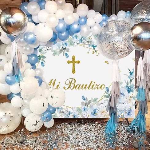Mi Bautizo Backdrop Mexican Baptism Party Decorations 7x5FT God Bless First Holy Communion Background Blue Flower Boy Baptism Banner Baby Shower Decor Props in Saudi Arabia