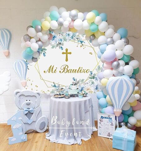 Mi Bautizo Backdrop Mexican Baptism Party Decorations 7x5FT God Bless First Holy Communion Background Blue Flower Boy Baptism Banner Baby Shower Decor Props in Saudi Arabia