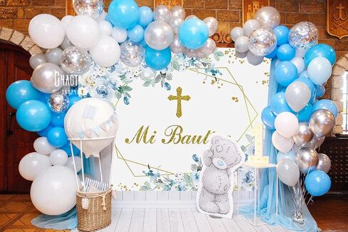 Mi Bautizo Backdrop Mexican Baptism Party Decorations 7x5FT God Bless First Holy Communion Background Blue Flower Boy Baptism Banner Baby Shower Decor Props in Saudi Arabia