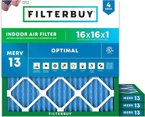 Filterbuy 20x23x1 Air Filter MERV 13 Optimal Defense (4-Pack), Pleated HVAC AC Furnace Air Filters Replacement (Actual Size: 19.50 x 22.50 x 0.75 Inches) in Kuwait
