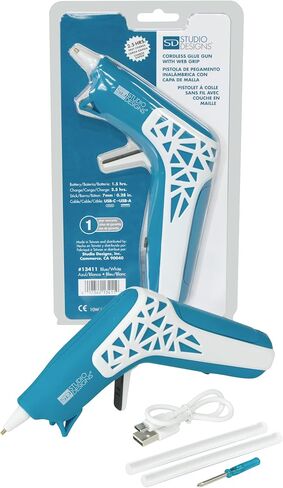 Cordless Hot Glue Gun with Web Grip Precision Nozzle Anti-Drip, LED Guiding Light USB-C Rechargeable Blue/White in Saudi Arabia