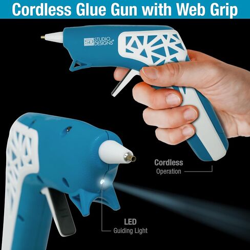 Cordless Hot Glue Gun with Web Grip Precision Nozzle Anti-Drip, LED Guiding Light USB-C Rechargeable Blue/White in Saudi Arabia