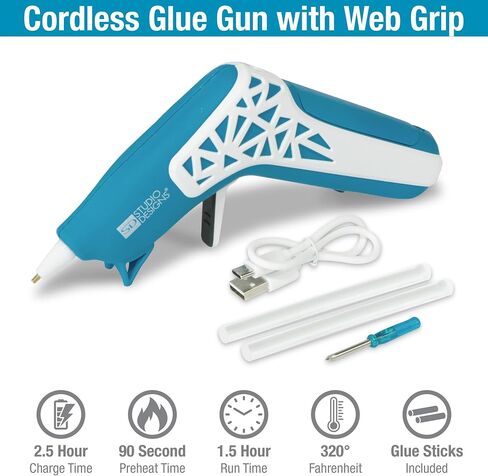 Cordless Hot Glue Gun with Web Grip Precision Nozzle Anti-Drip, LED Guiding Light USB-C Rechargeable Blue/White in Saudi Arabia