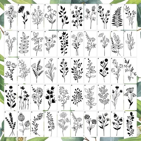 50 Pcs Large Wildflower Stencils Flower Stencils for Painting on Walls Reusable Floral Stencil Flower Painting Stencils Spring Drawing Templates for Crafts Canvas DIY Home Decor(7.8 x 3.9in) in Saudi Arabia