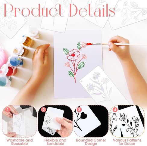 50 Pcs Large Wildflower Stencils Flower Stencils for Painting on Walls Reusable Floral Stencil Flower Painting Stencils Spring Drawing Templates for Crafts Canvas DIY Home Decor(7.8 x 3.9in) in Saudi Arabia
