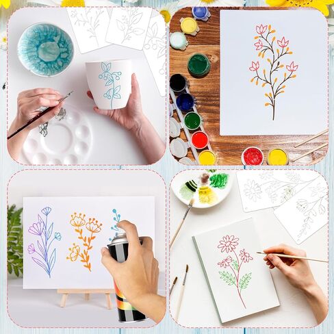 50 Pcs Large Wildflower Stencils Flower Stencils for Painting on Walls Reusable Floral Stencil Flower Painting Stencils Spring Drawing Templates for Crafts Canvas DIY Home Decor(7.8 x 3.9in) in Saudi Arabia