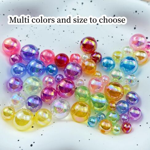100pcs حبات أكريليك مستديرة 12 مم ألوان AB الخرزات الحرفة جولة الفواصل مع فتحات لسلاسل سوار القلادة سلاسل مفتاح صنع المجوهرات (Mix AB Colors) in Kuwait